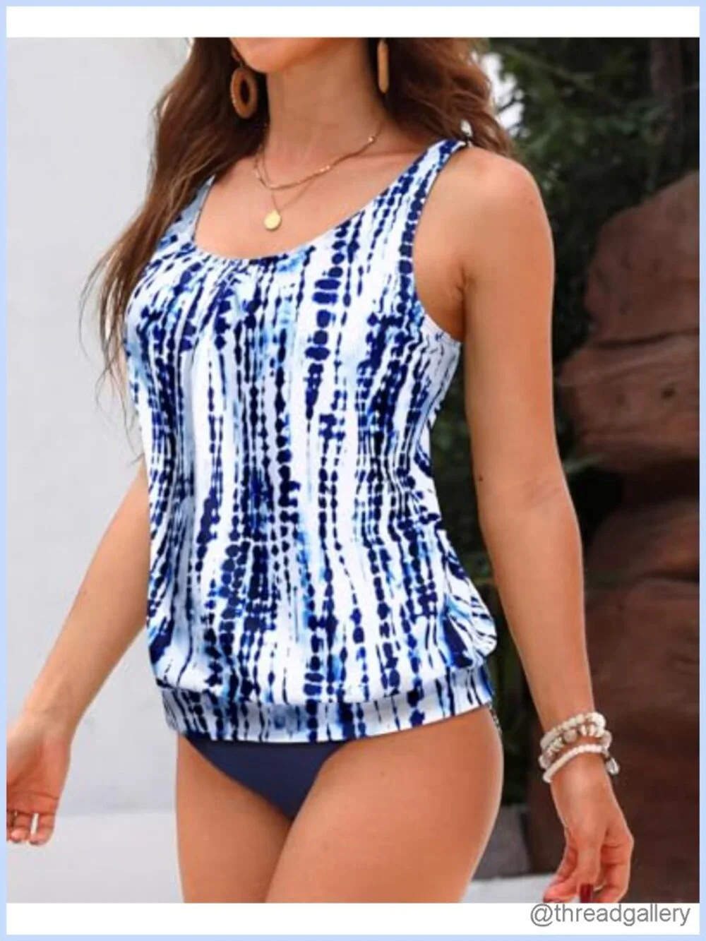 Women's Tankini Set Two Piece Bathing Suit Tie Dye Adjustable Straps Removable